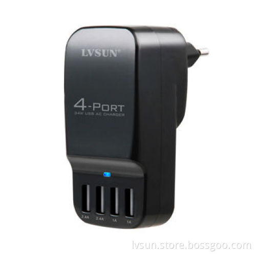 USB travel adapter with 4 independent USB port scan charge 2 iPad and 2 iPhone with optional plug